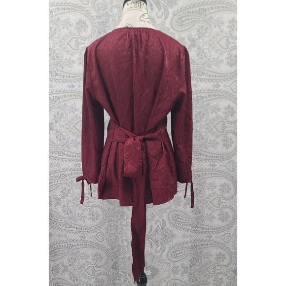 Monday Fun Stitch Fix women's burgundy blouse long sleeve drawstring Size Large - Picture 2 of 9